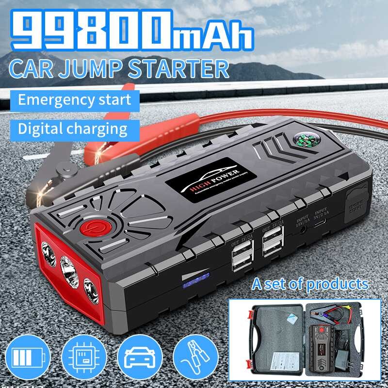 FOWAWU 25800mAh 5000A Jump Starter,Draagbare Car Jump Starters(10 L gas/ 8.0 L dieselmotor),Auto starthulp Ultrasafe Intelligente Autoaccu Starthulp met DC 12V/USB 3.0/Type C/LED flashlight(Zwart
