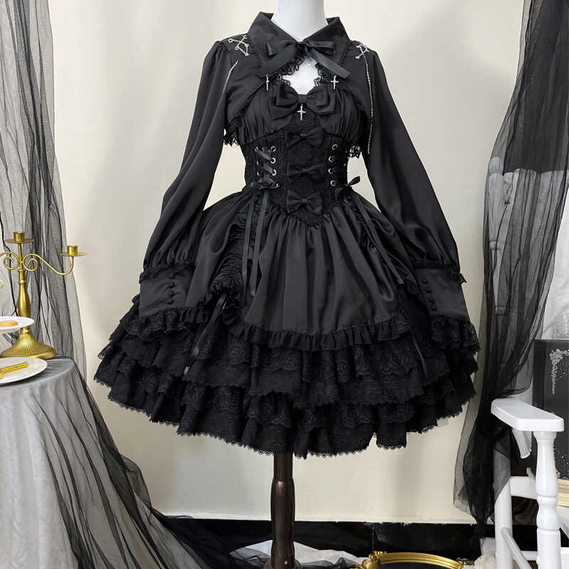 Gothic Victorian Lolita Punk Style Lace Bow JSK Dress Women Japanese ...