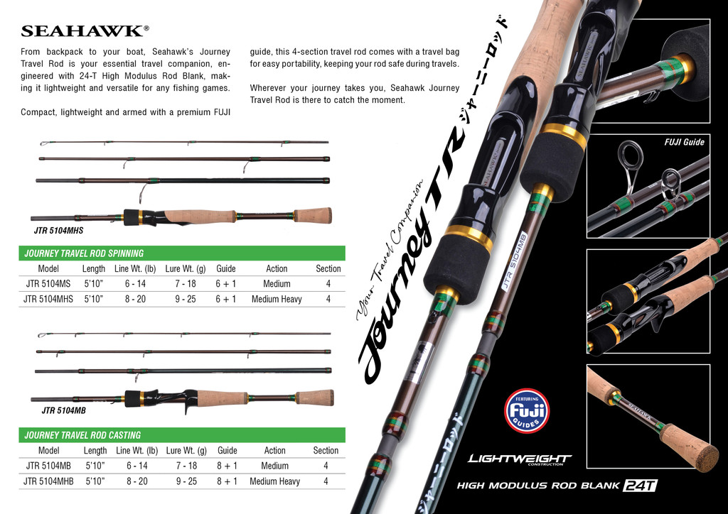Seahawk JOURNEY TRAVEL (SPINNING & CASTING) Very portable Fishing Rod ...