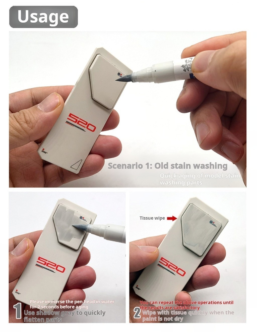 Real Touch Marker Fading Pen Set for Aging Gundam Building GK Model ...