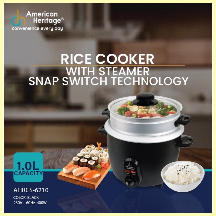☂ ☜ § American Heritage 1.0L, 5 cups Glass Lid Rice Cooker with Steamer ...