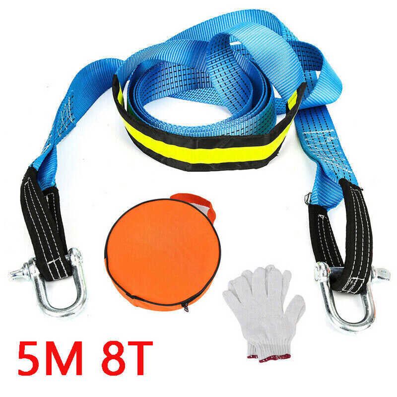 5M 8Tons Strap U Hooks Racing Auto Winch Rope High Strength Nylon Load ...