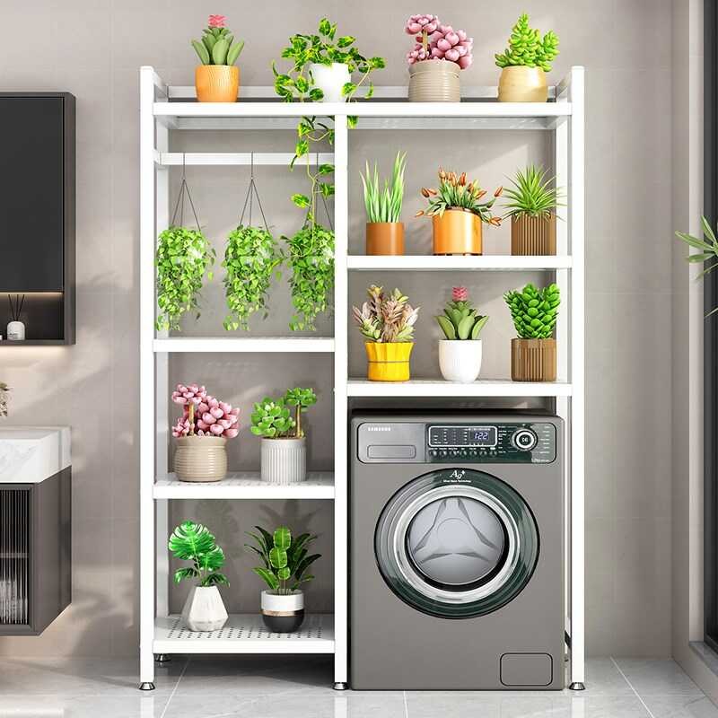 Double tube floor to ceiling balcony upper shelf rack, washing machine ...