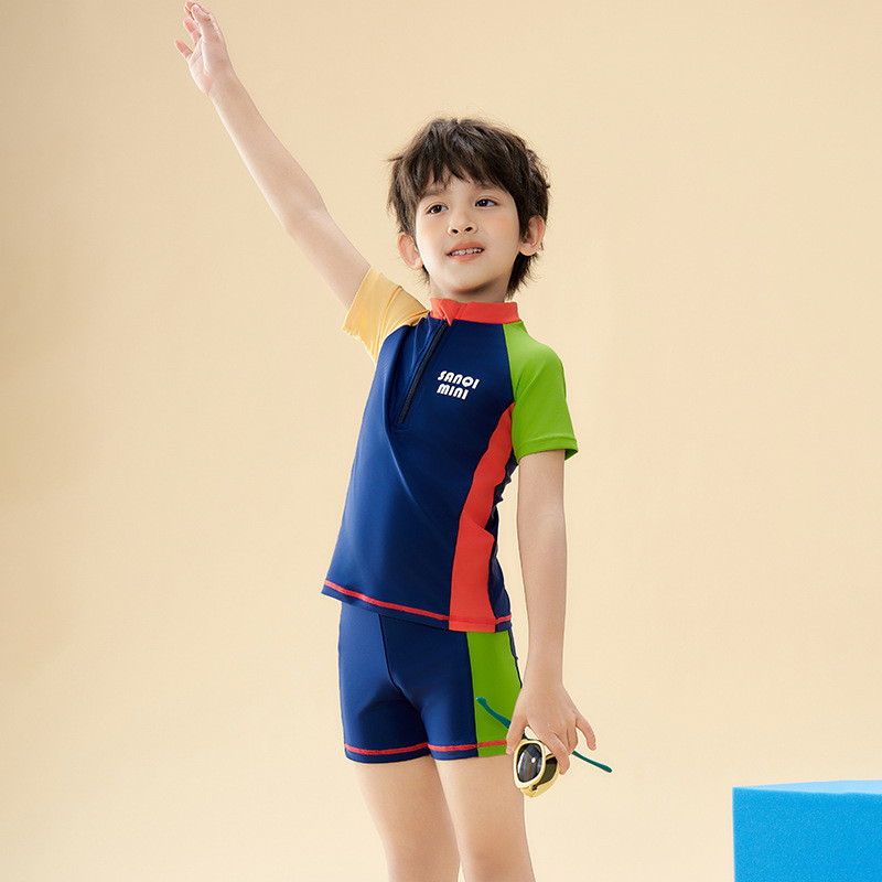 2025 New Children's Swimsuit Boy Sports Short-sleeved Flat-angle Split ...