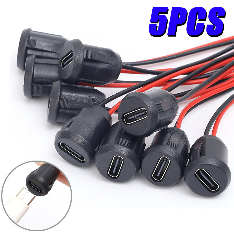5Pcs Car 2 Pin Type-C Female Socket Connector - Universal Fast Charging ...