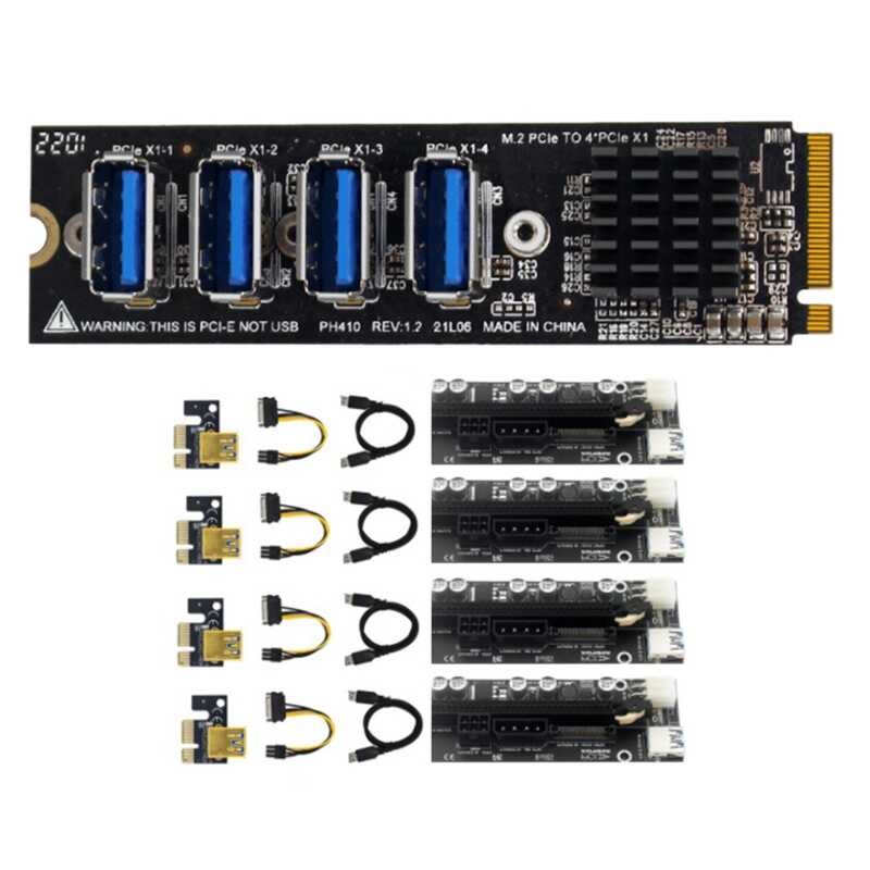 Bc3 M-Key Pcie Cards+Pcie Riser Cable M.2 Sa Pci-E X1 4 Port Usb3.0 ...
