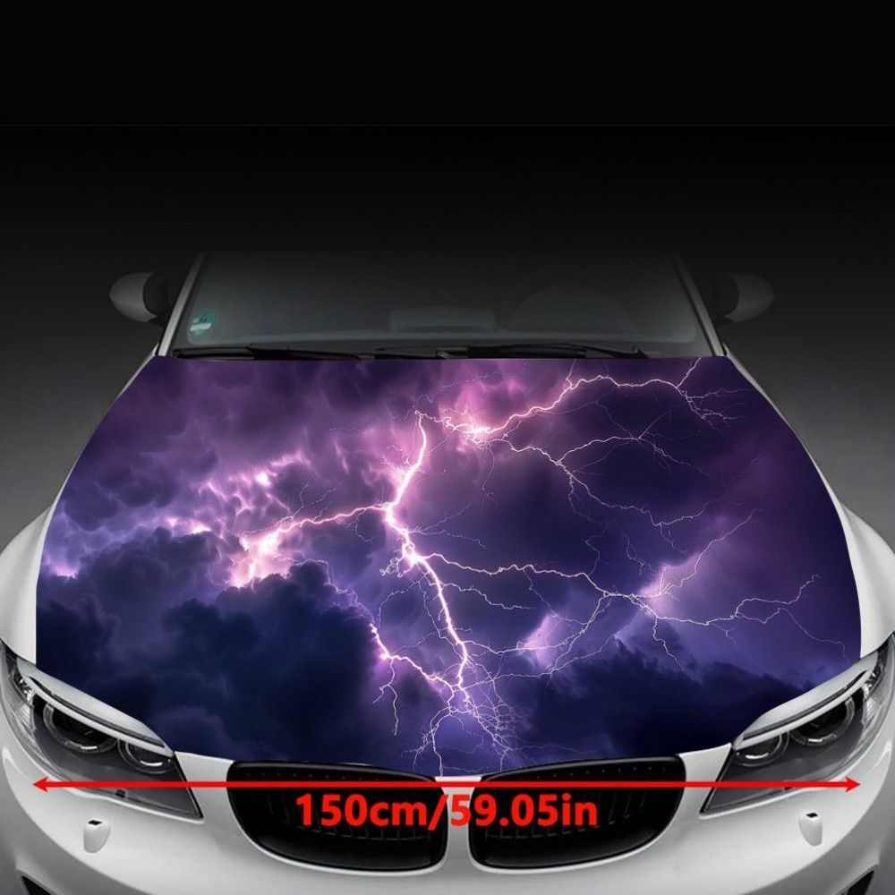 Vibrant Lightning Storm Print Car Hood Decal – Durable PVC Vinyl Wrap ...