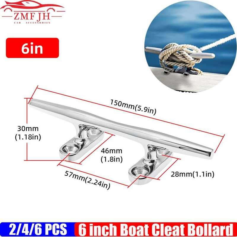 W 6Inch Marine Stainless Low Flat Open Base Cleat Boat Yacht Line Rope ...