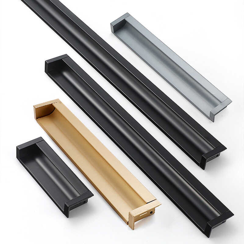 Black Simple Sliding Door Handle Hidden Cupboard Drawer Handles Built ...