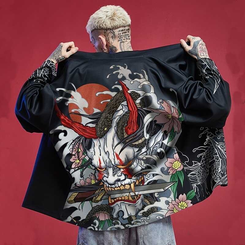 Dreamguy Samurai Kimono-Inspired Woven Wrap Shirt Men’s Costume – Japanese Warrior Outfit