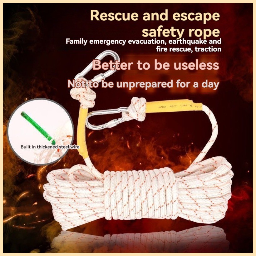 8mm double hook fire safety rope high-altitude escape rope steel core ...