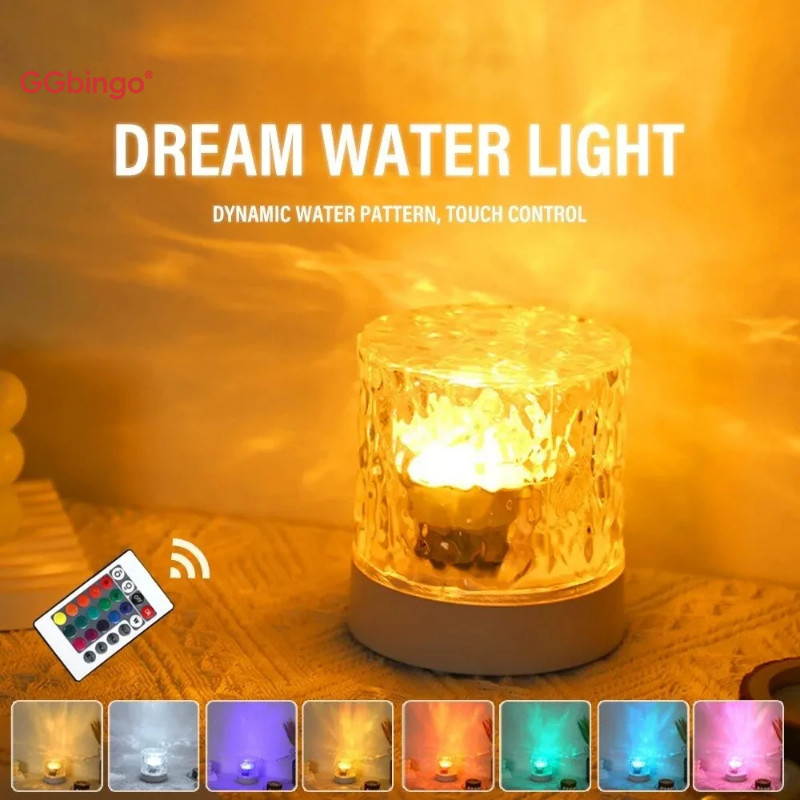 LED Water Ripple Light Ambient Night Light Rotating Projection Crystal ...