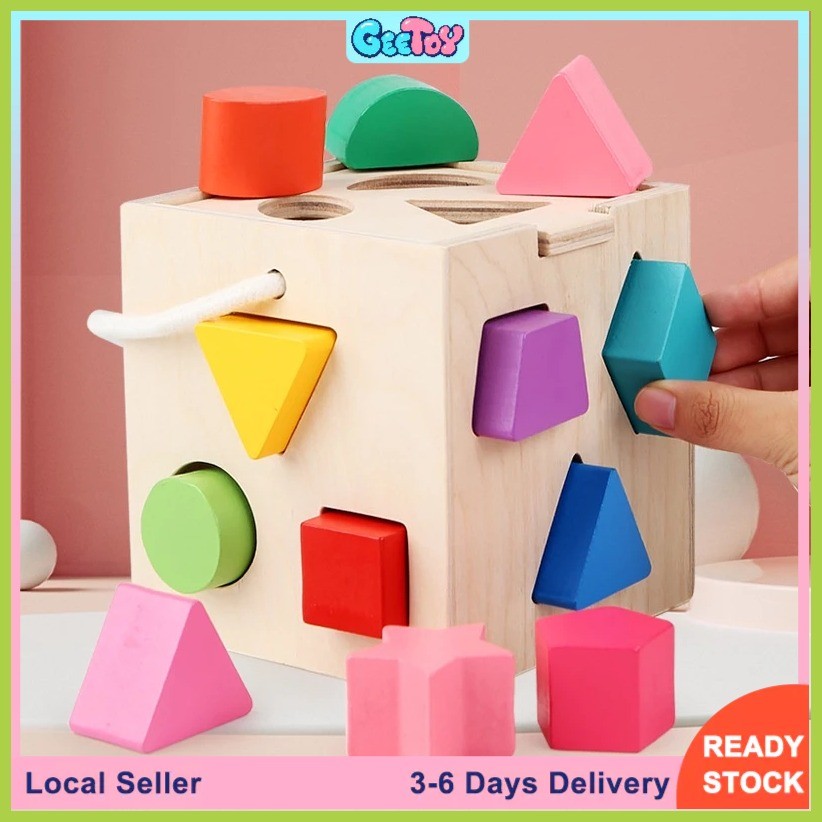 Geetoy 13Hole Wooden Sorting Shape Box Matching Geometric Montessori ...