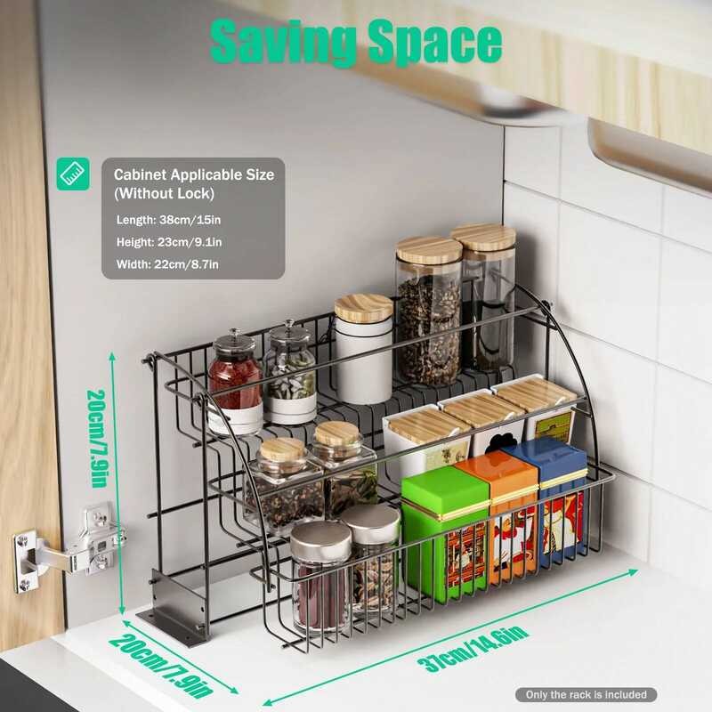 4 5 9 3-Tier Kitchen Storage Rack, Cabinet-Mounted Spice Rack Hollowed ...