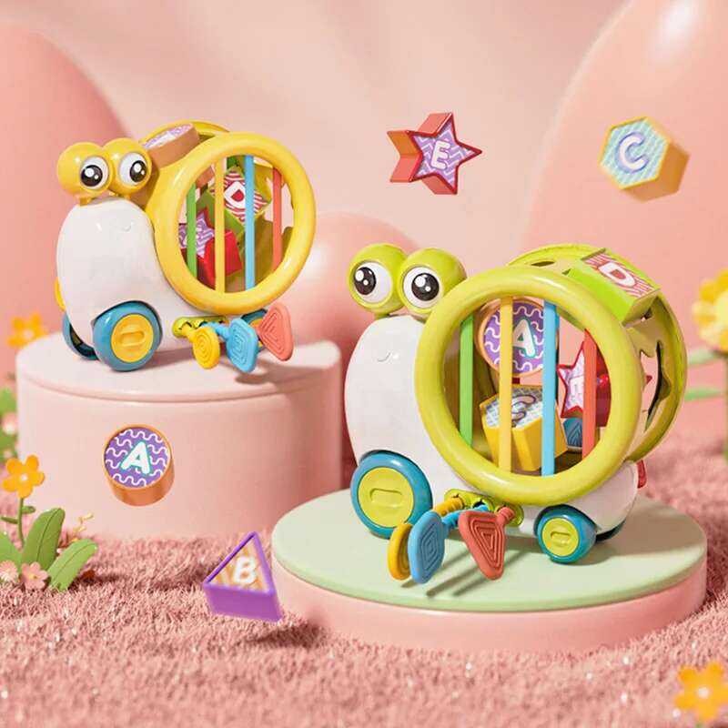 3D Baby 3 Snail Sensory Shape Sorter Bloc Pull String Toon Storage Cube ...