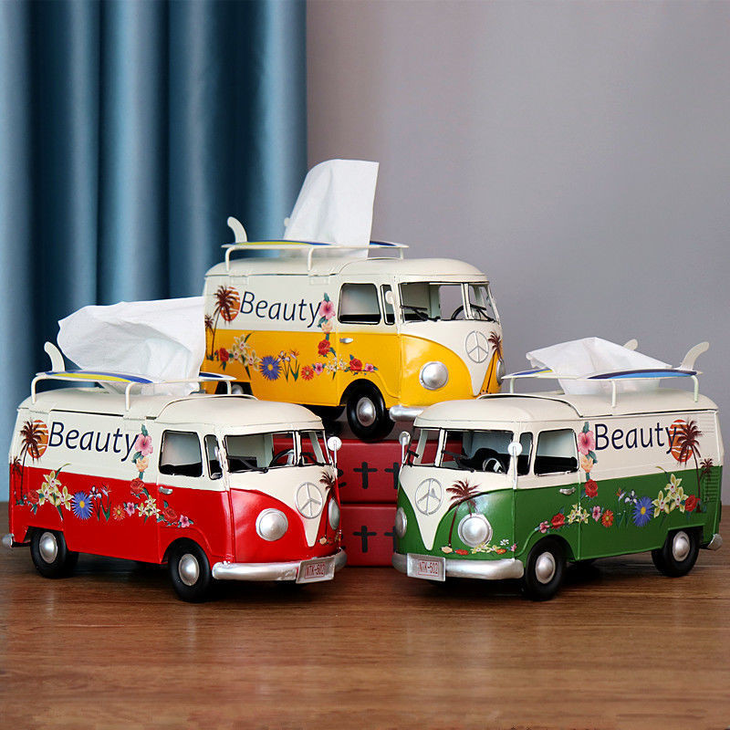 Industrial Style Creative Iron Retro Bus Tissue Box Model American ...