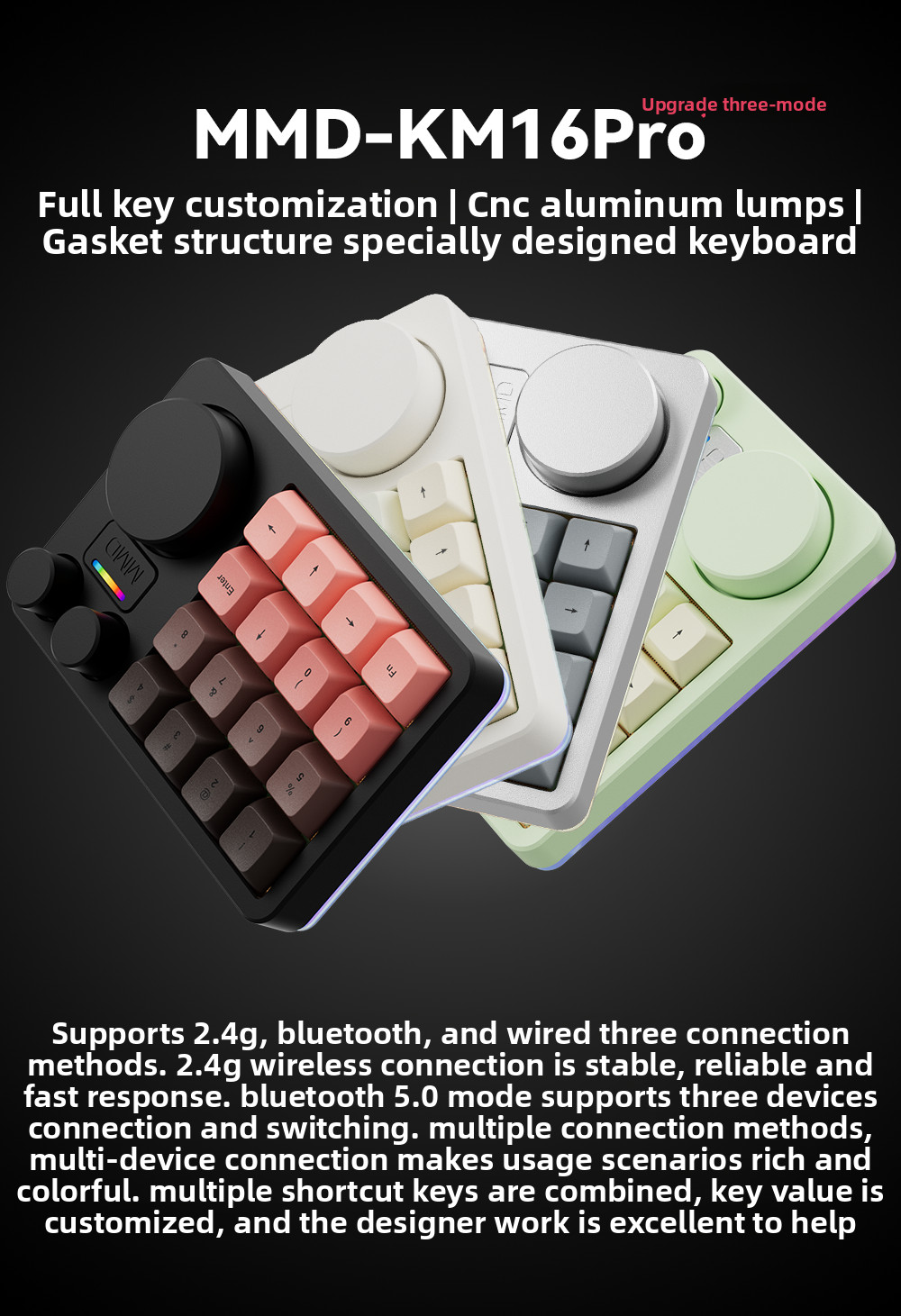 MMD KM16Pro Tri-mode CNC Aluminum Mechanical Keypad Bluetooth wireless ...
