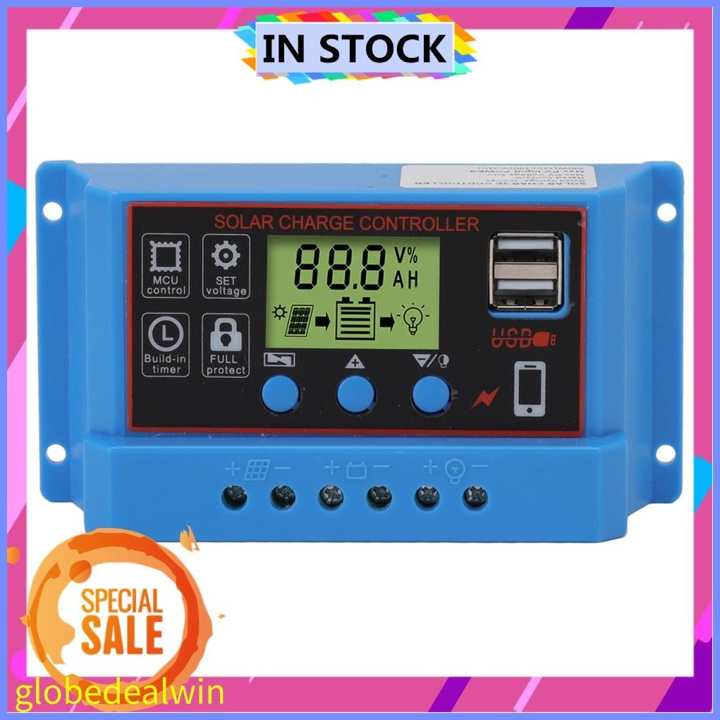 Globedealwin 12V 24V Solar Charge Controller LCD Display Solar ...