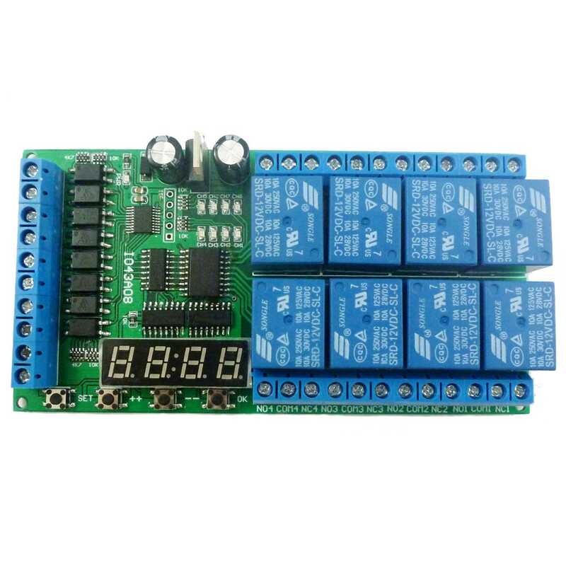 12V 8-channel digital tube multifunctional delay LED time timer relay ...