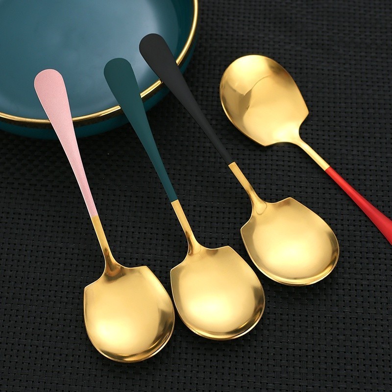 Colorful Rice Serving Spoon Stainless Steel Long Handle Soup Porridge Rice  Scoop Tableware Spoon