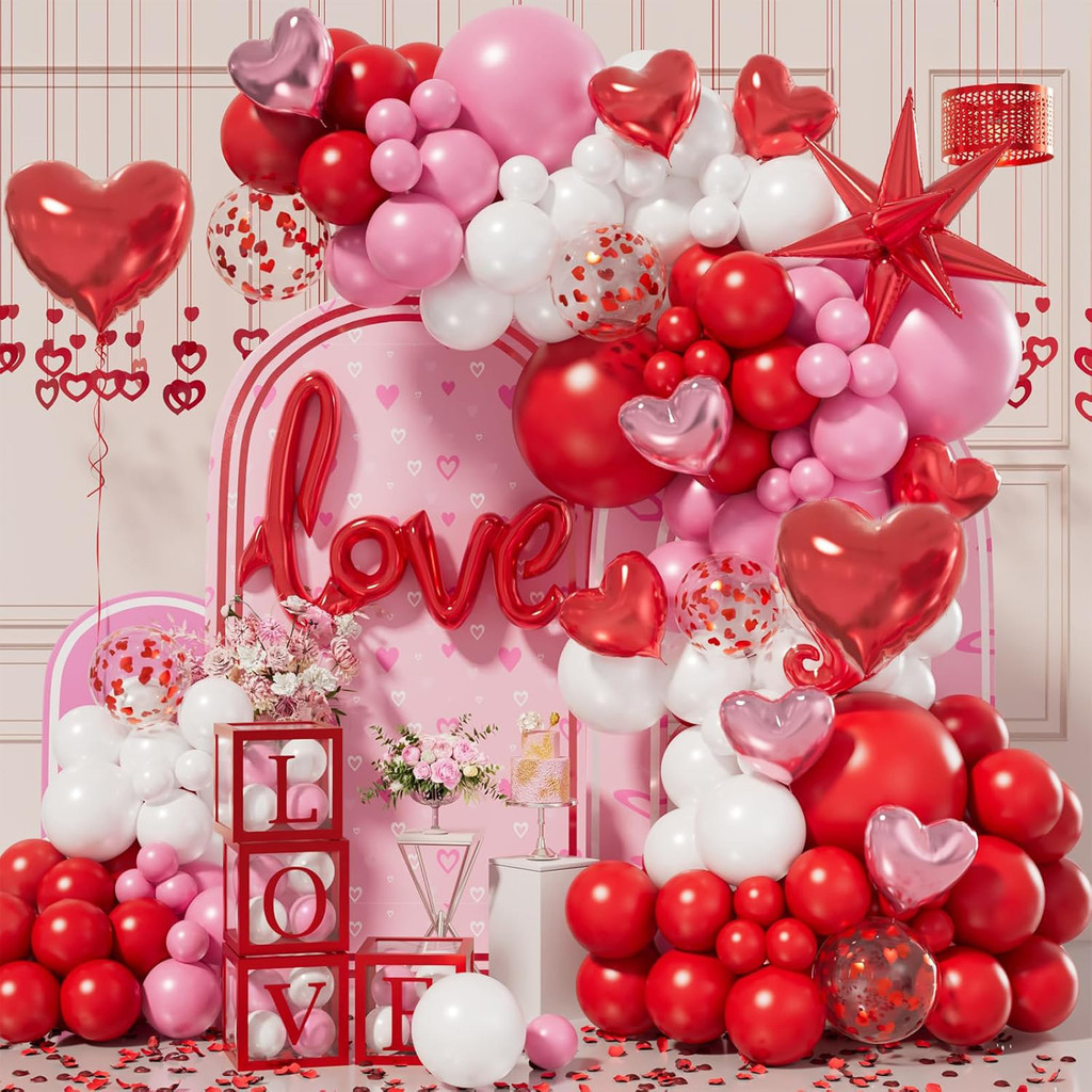 Valentines Day Balloon Arch Garland Kit with Pink White Heart Balloons ...