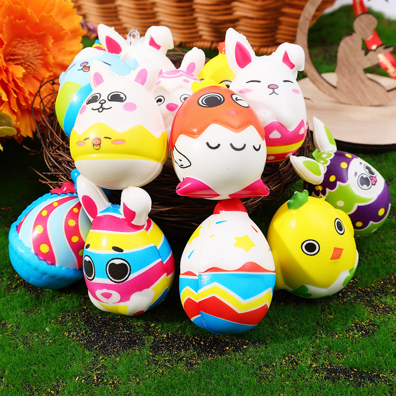 Mini Cute Easter Rabbit Colored Egg Squeeze Vent Toy - Soft PU Hand ...