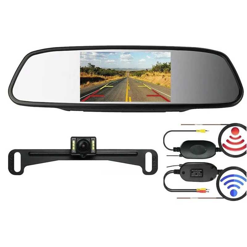 Wireless 々 Bile 5 Inch Rear View Mirror Monitor + Car Backup Kit Night ...