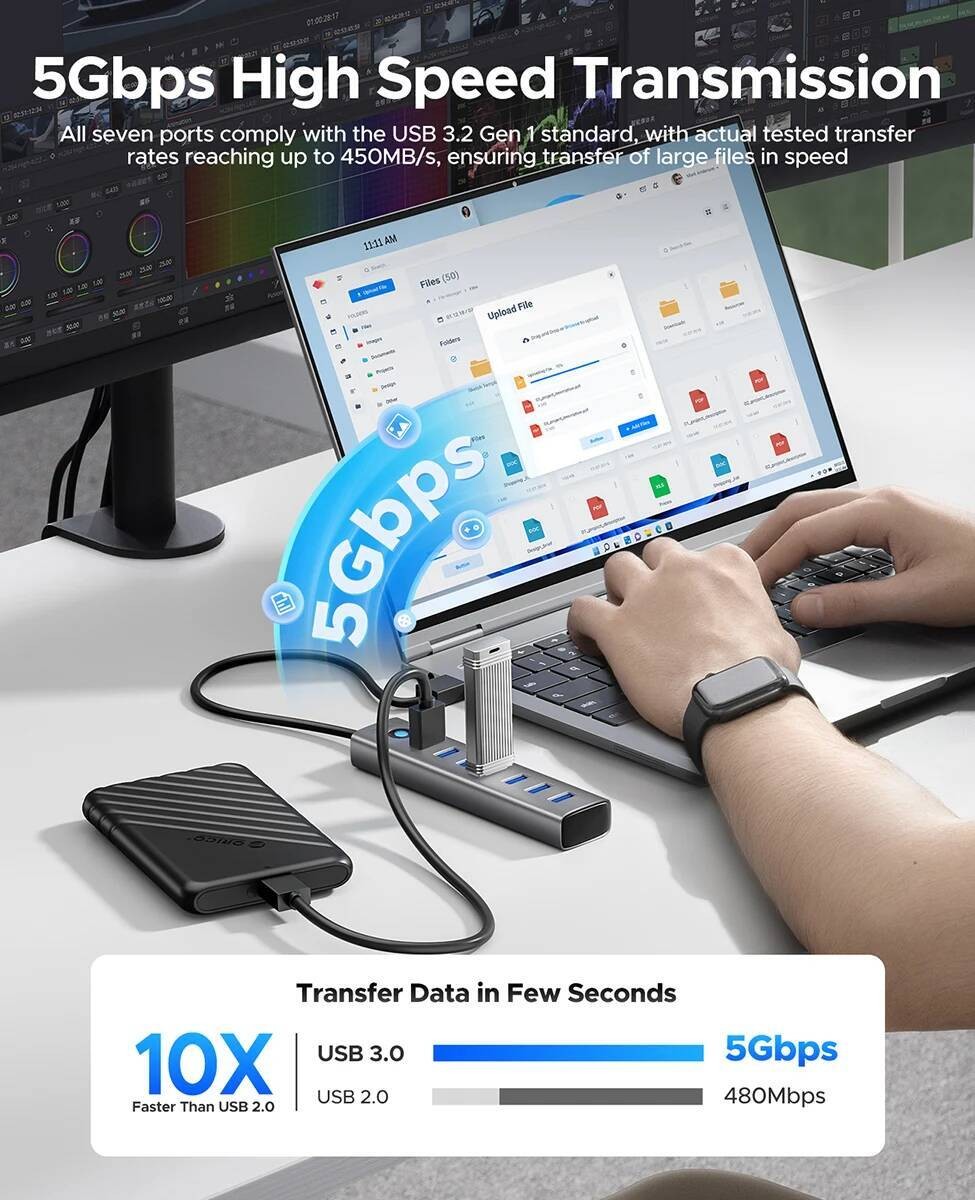7 ORICO Port USB A Hub 3.0 Docking Station 5Gbps Type C Splitter ...