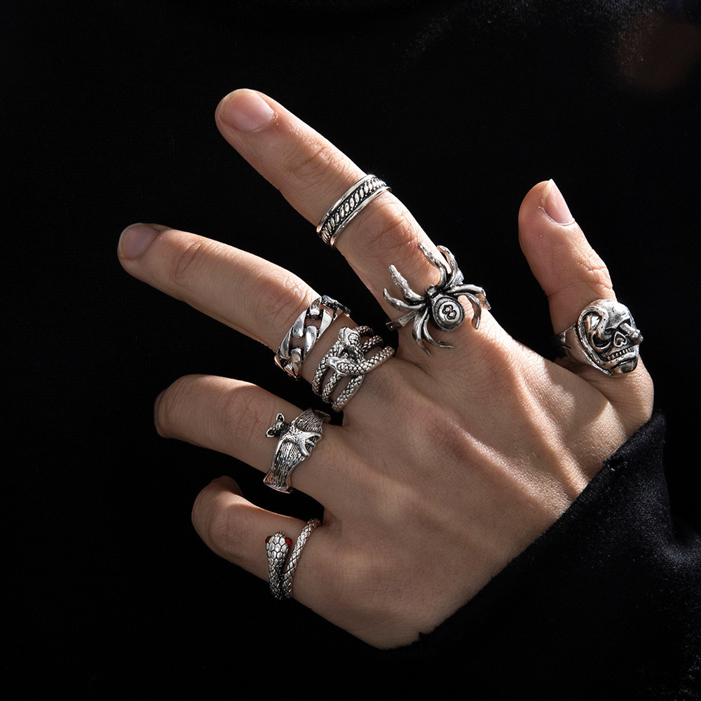 7Pcs/set Punk Snake Rings For Women Gothic Spider Men Fashion Jewelry ...