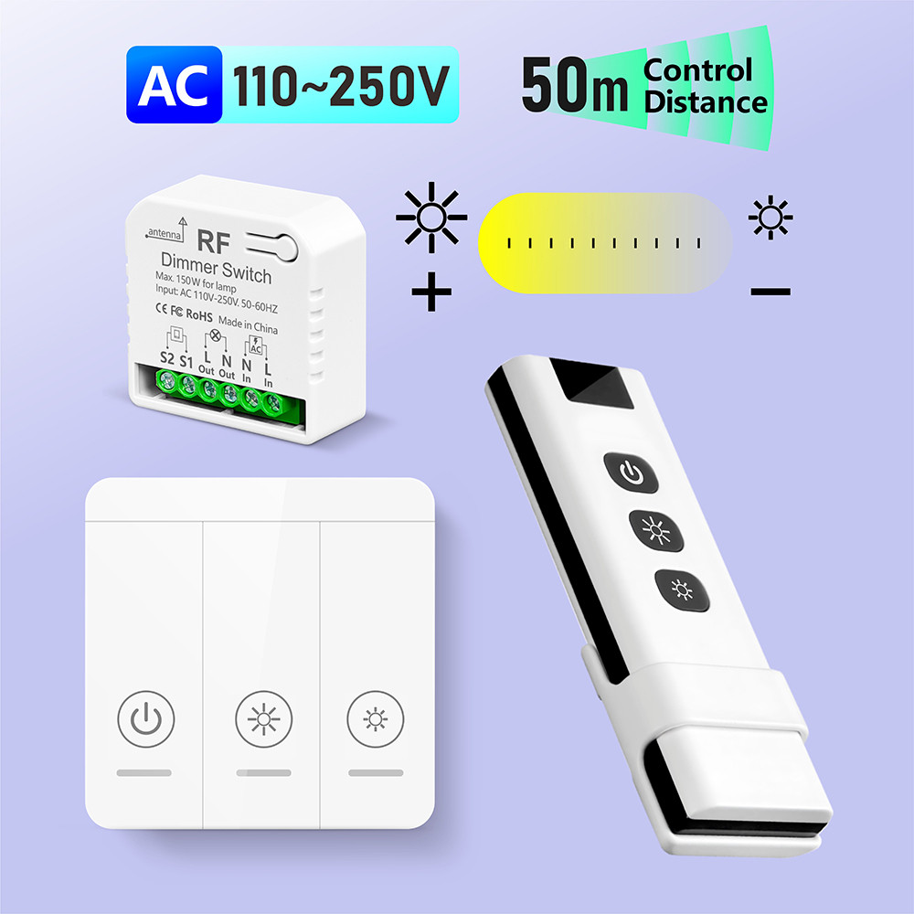 433mhz Wireless Dimmer Light Switch AC 110V 220V 230V Dimmable Switch ...