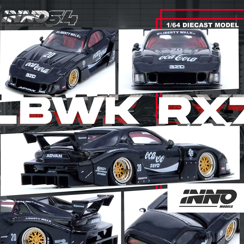 INNO 1:64 RX7 FD3S LB-SUPER SILHOUETTE LBWK Black #41 White alloy car ...