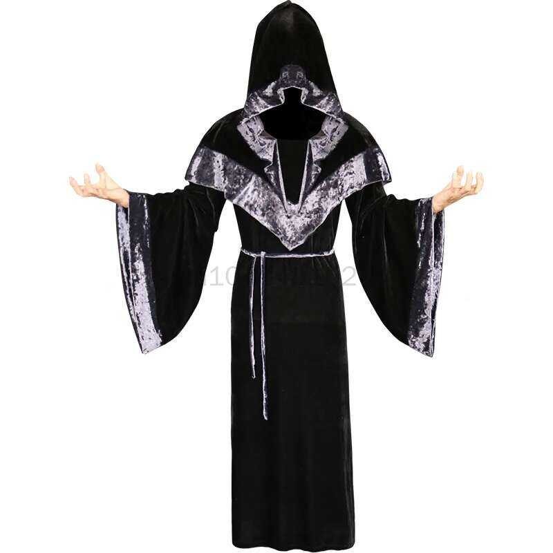 Medieval Men Priest Outfit Dark Sorcerer Monk Robe Religious Godfather ...