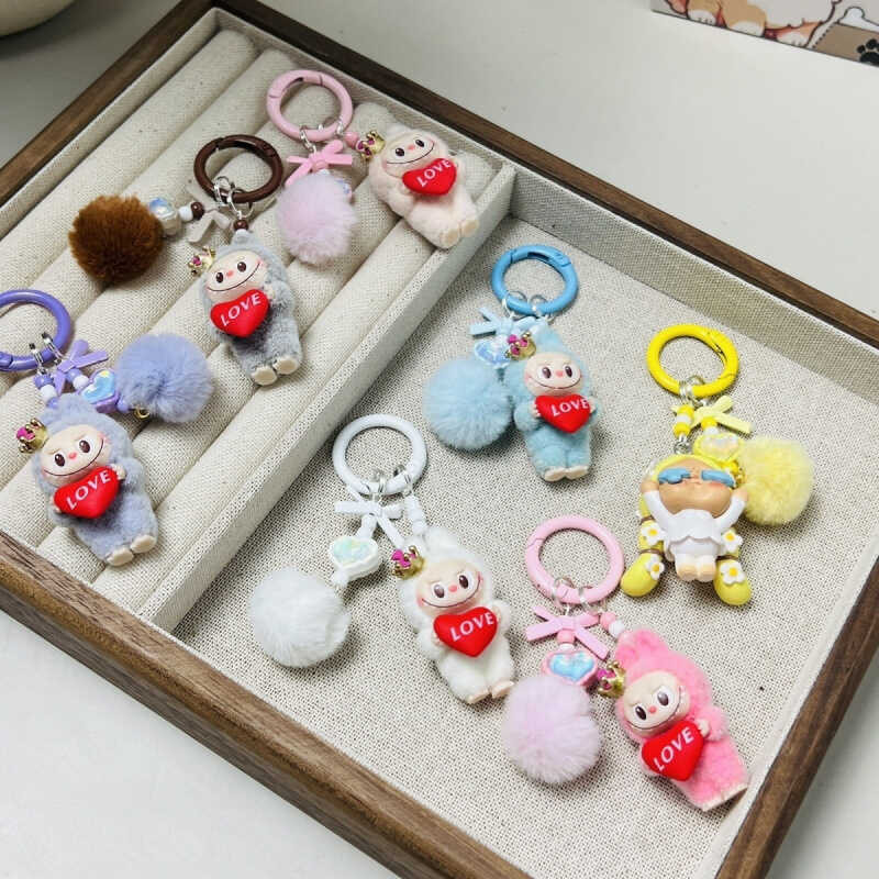 Cartoon Cute Flocked Mini Standing Labubu Phone Pendant Backpack Plush ...