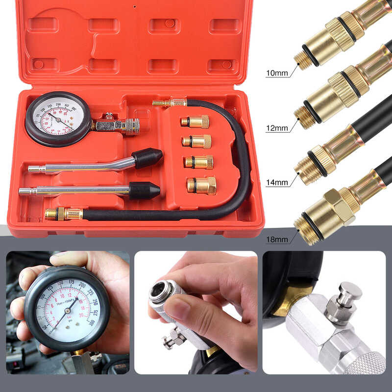Petrol Engine Diagnostic Tool 8-Piece Engine Compression Tester Kit - 0-300 PSI Gauge For Cars, Lawn Mowers, Boats & Small Engines 0-300 PSI Compression Tool
