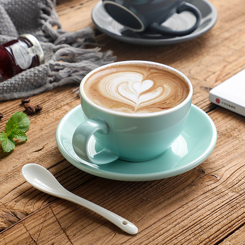 24K 250mL Glossy Ceramic Cappuccino Cups Coffee Cup and Saucer Pair Per ...