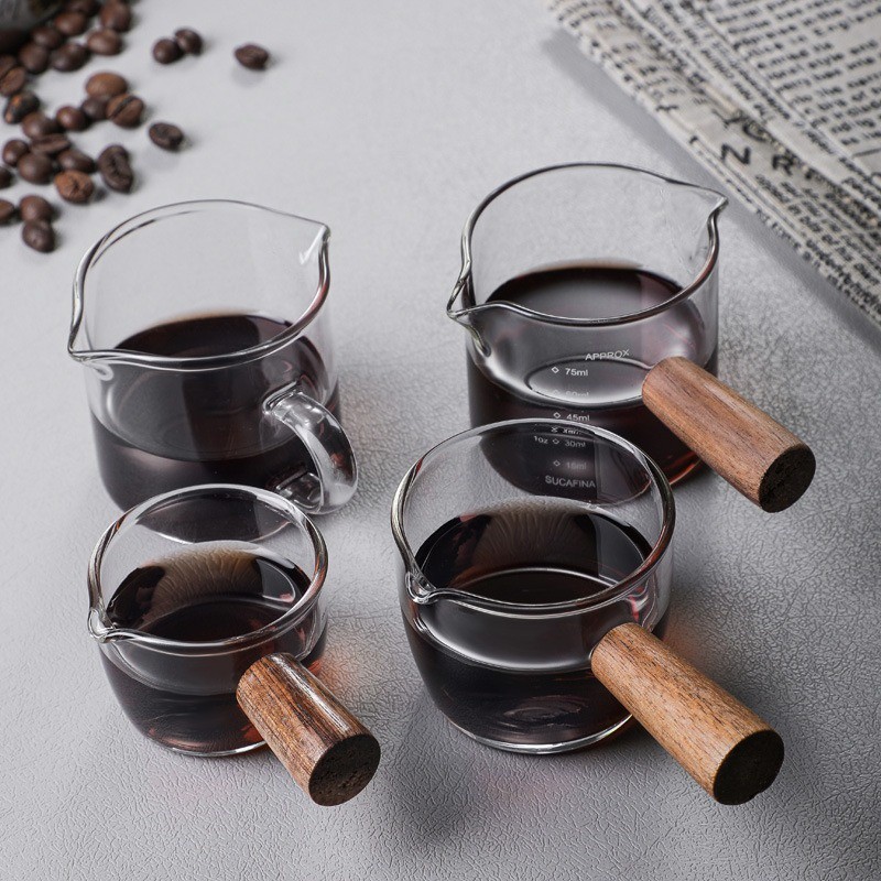 75ml Coffee Measuring Cup with Wooden handle Mini Glass Jigger Espresso ...