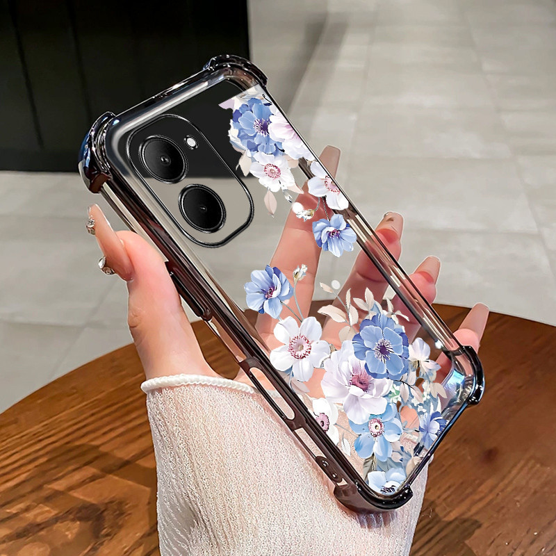case-for-realme-c33-phone-case-blue-flower-transparent-four-corner