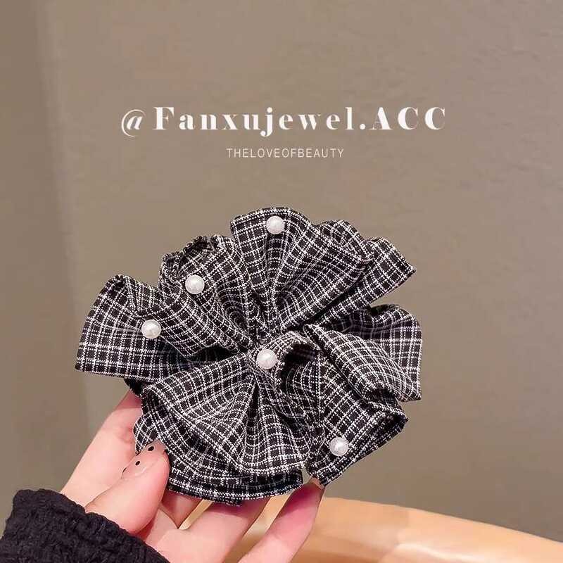Elegant Pearl Black and White Checkered Pleated Hair for Women New ...