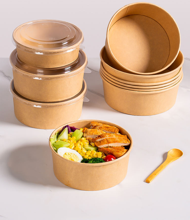 50 Sets /// Kraft Paper Packaging Box Disposable Paper Bowl Rice Bowl ...