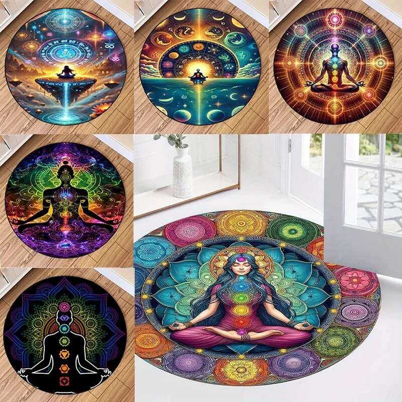 Slip Anti Chakra Round Mat Mandala Design For Meditation Yoga Ideal ...