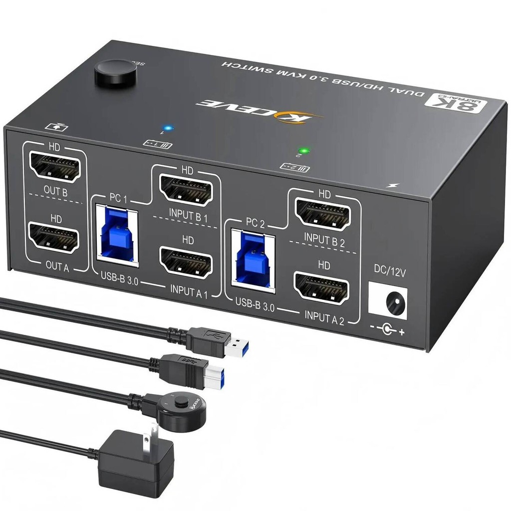 KVM 4K@144Hz Switch Monitors 2 Computers 8K@60Hz,KCEVE HDMI2.1 Dual ...