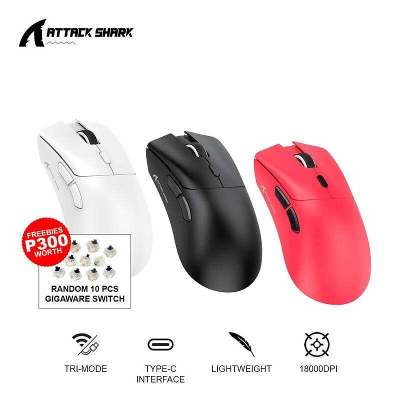 Attack Shark R1 Paw3311 Wireless Gaming Mouse Tri-Mode 2.4G Usb-C Wired ...