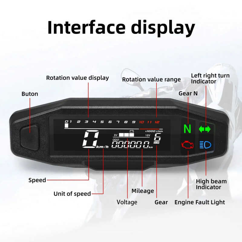 torcycle Universal Speedometer Digital Speed Meter LED Tachometer ...