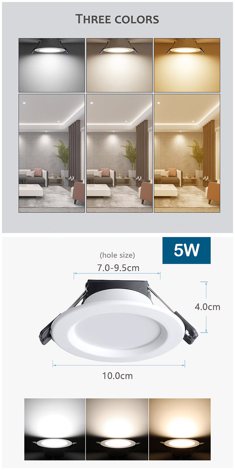 LED Downlight Recessed Pin Lights Panel Ceiling Light, 5W/7W Tri-Color ...