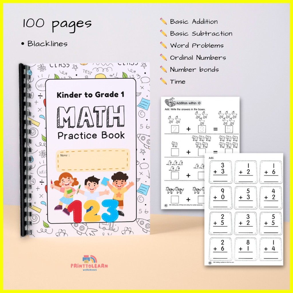100 pages Math for Kindergarten and Preschoolers Primary math workbook ...