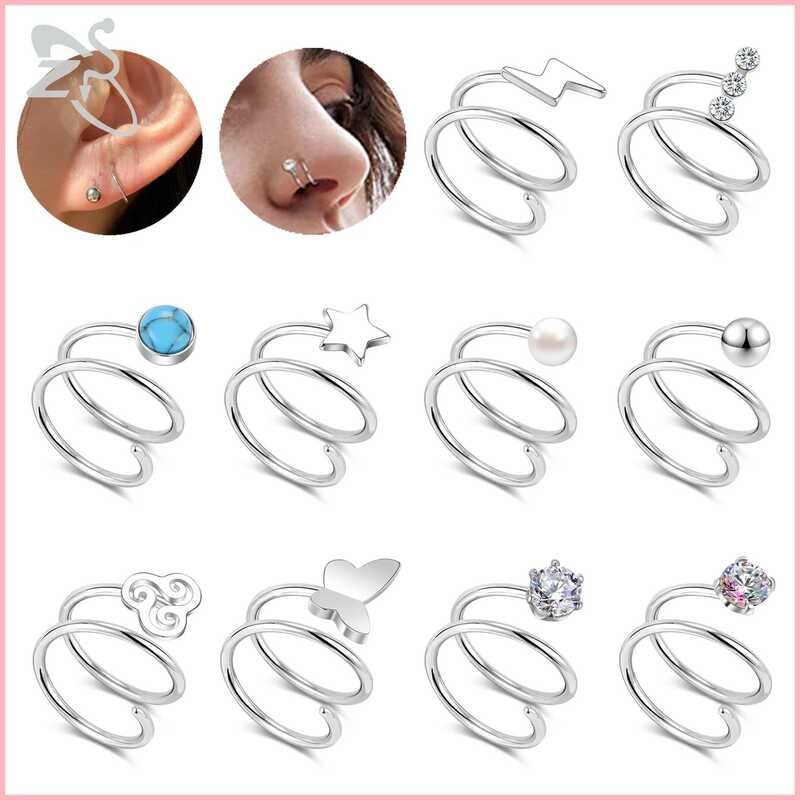 ACCESSORIES 153 ] ZS 1 PC 20G Double Layers Stainless Steel Nose Ring ...