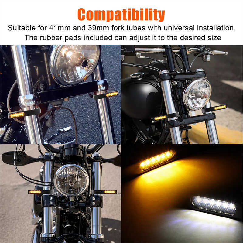 2X Black Bullet Motorcycle LED Turn Signal Light 41mm Front Fork Indicator Amber