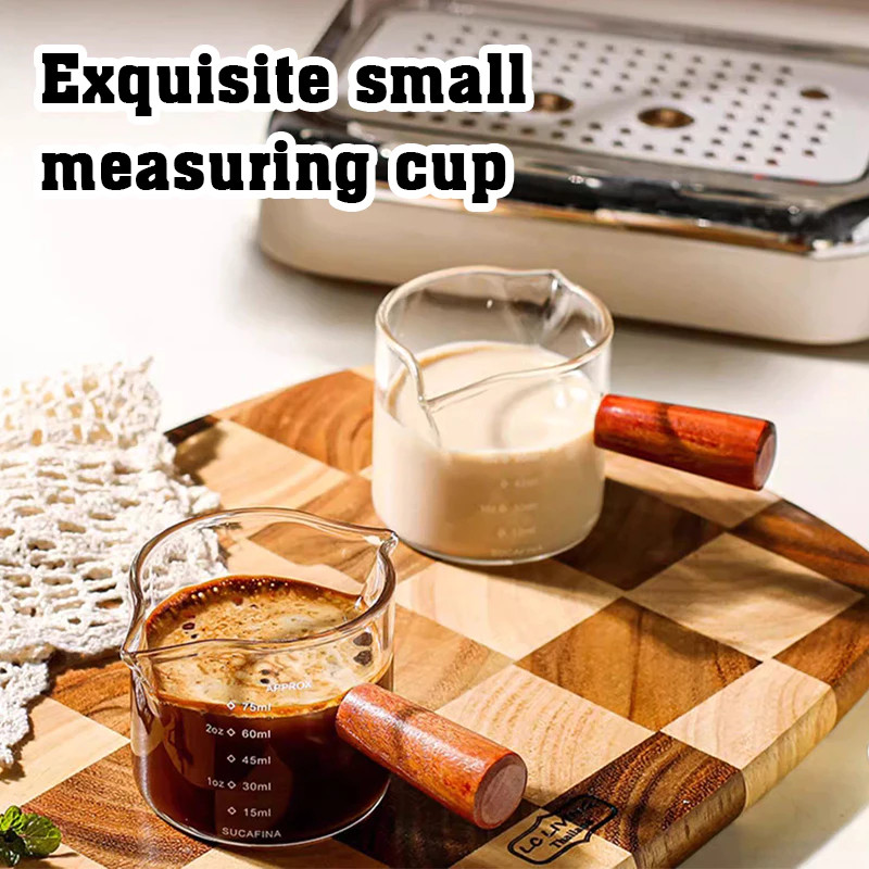 75ml Coffee Measuring Cup with Wooden handle Mini Glass Jigger Espresso ...