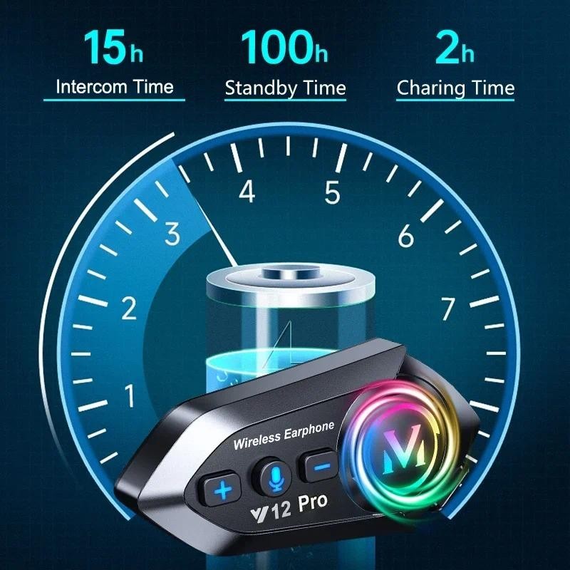 (COD) Y12 PRO Motorcycle Helmet Intercom Bluetooth 5.4 500M ...