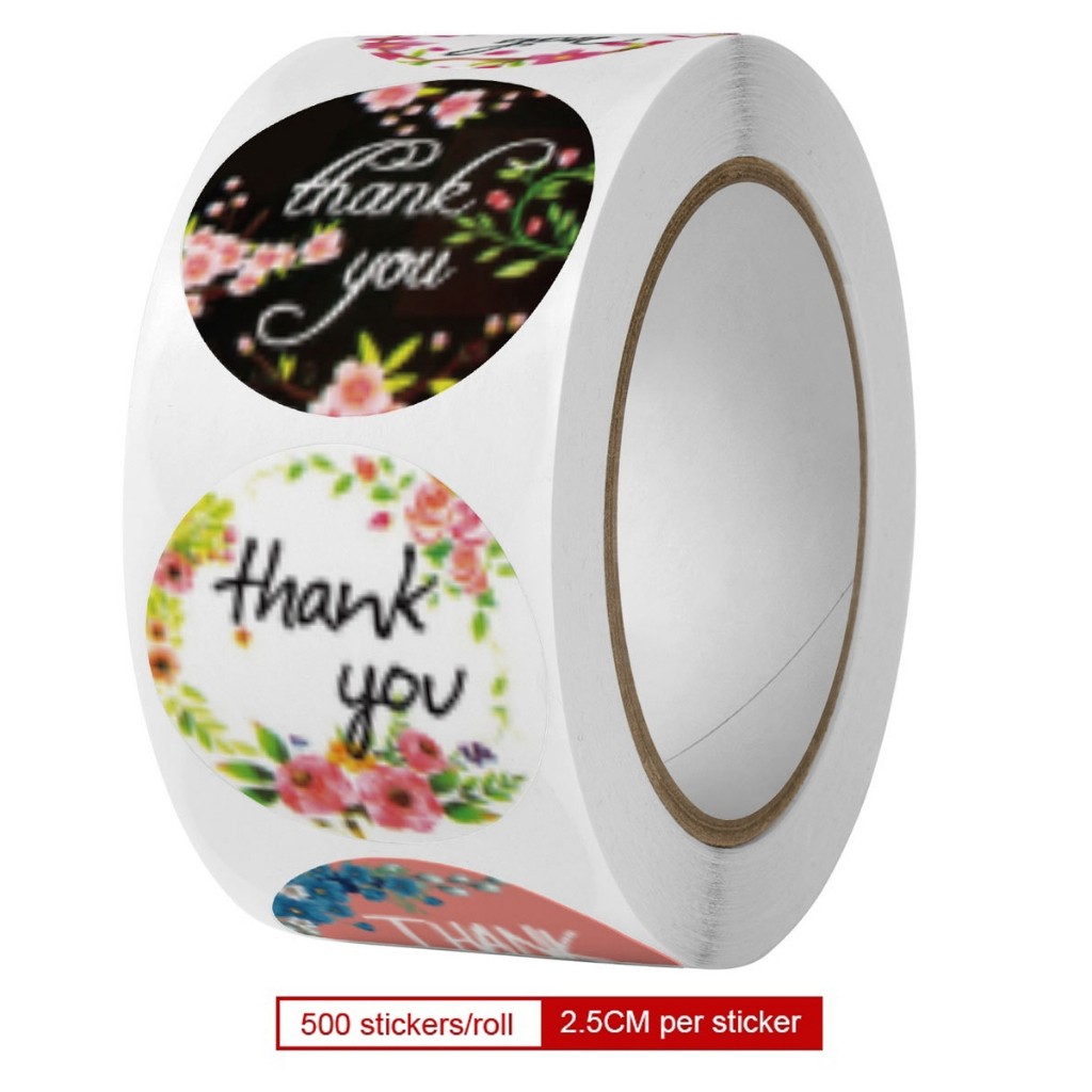 Flower Round Thank You Label Sticker 2.5CM 500PCS 1Roll Thank U ...